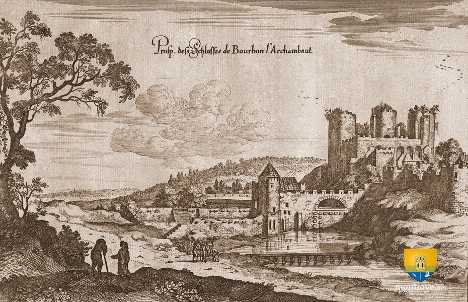 Le château de Bourbon l'Archambault tombant en ruine, 1650 chateau bourbon archambault gravure merian israel sylvestre 1650