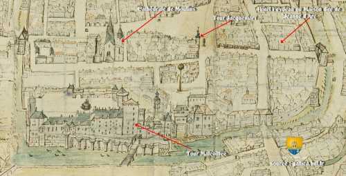 Ville de Moulins en 1660, la Tour Jacquemart, Hôtel Feydeau, Maison Jeanne d&#039;Arc, Cathédrale de Moulins, Tour Malcoiffée