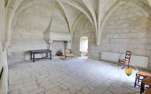 Logis, Château de Montsoreau, accousiège, cheminée XVe.